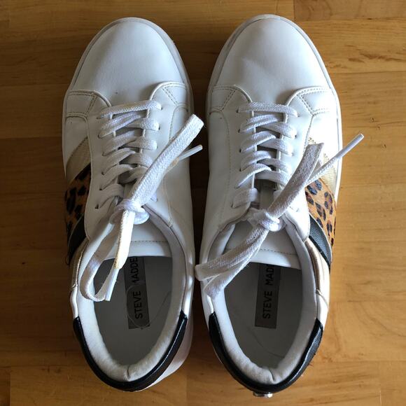Steve Madden Fone Leopard & Gold Stripe White Sneakers, Size 8 - Picture 3 of 7